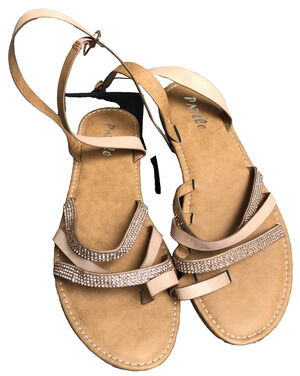 Dazzle Tan Rose Gold Rhinestone Strappy Toe Loop Sandals Womens 8.5